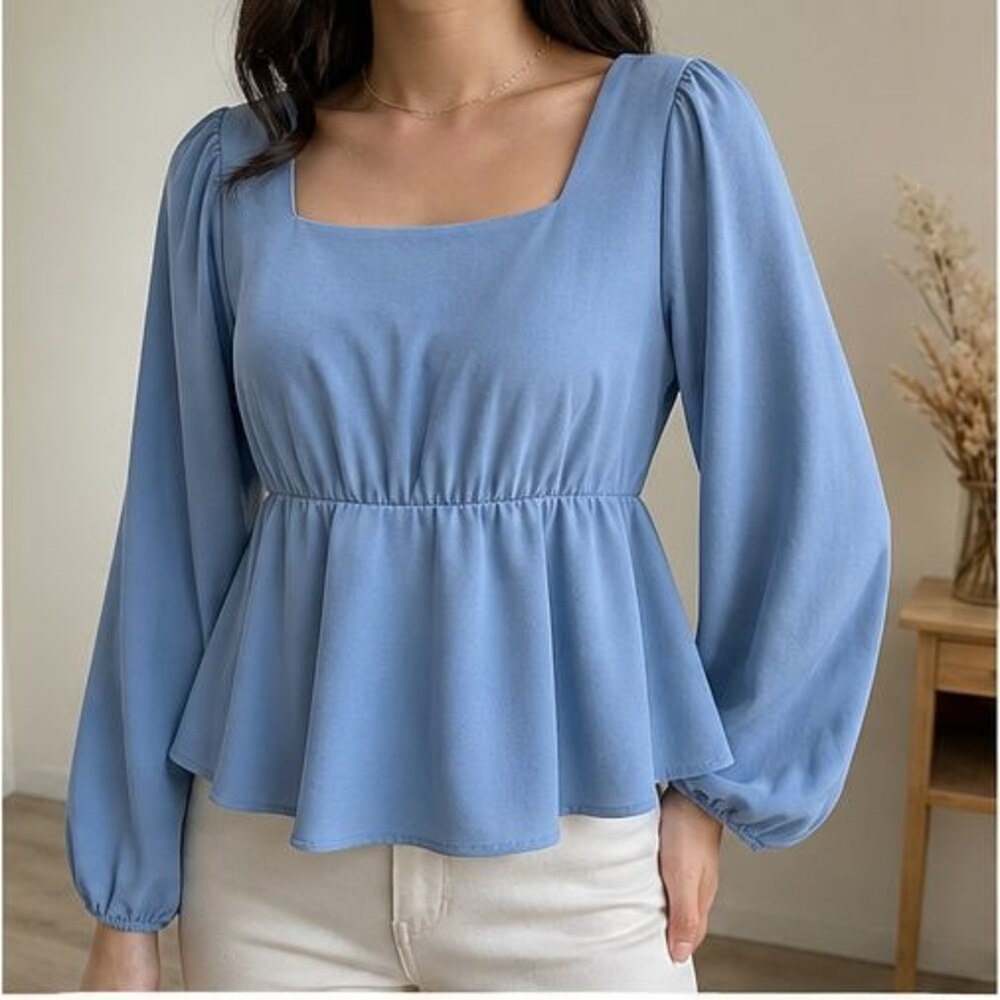 Blue Button Blouse - Picture 2 of 6